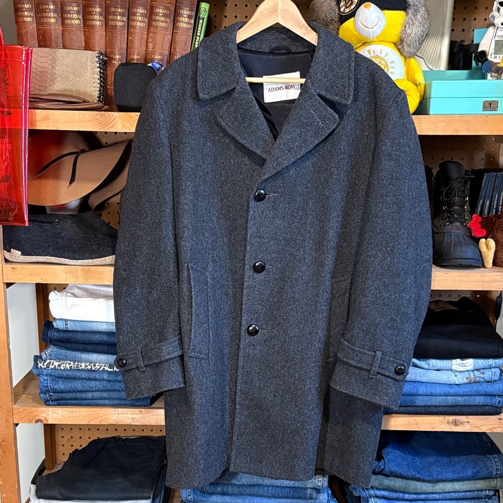 Vintage Adams Row Men’s 42R Charcoal Wool-Blend Overcoat – Made in USA